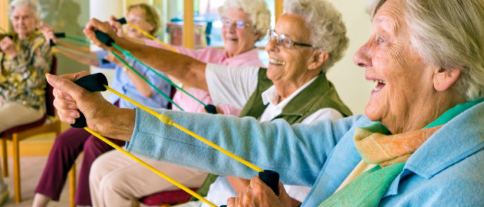 Elderly women enjoying physical exercise activity